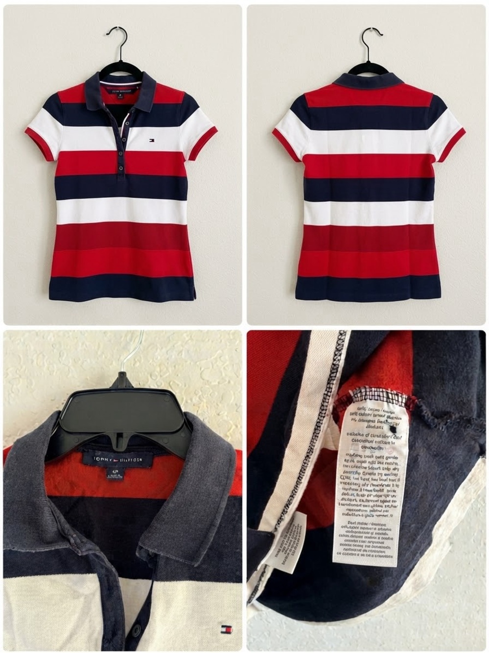 Tommy Hilfiger Red White Navy Striped Polo Shirt Women’s